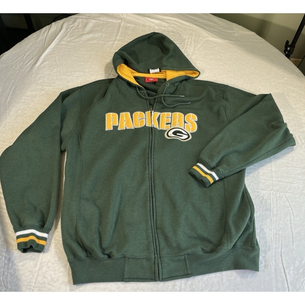 Vintage Green Bay Packers Hoodie Men's Large NFL Football Full Zip Unisex Retro
